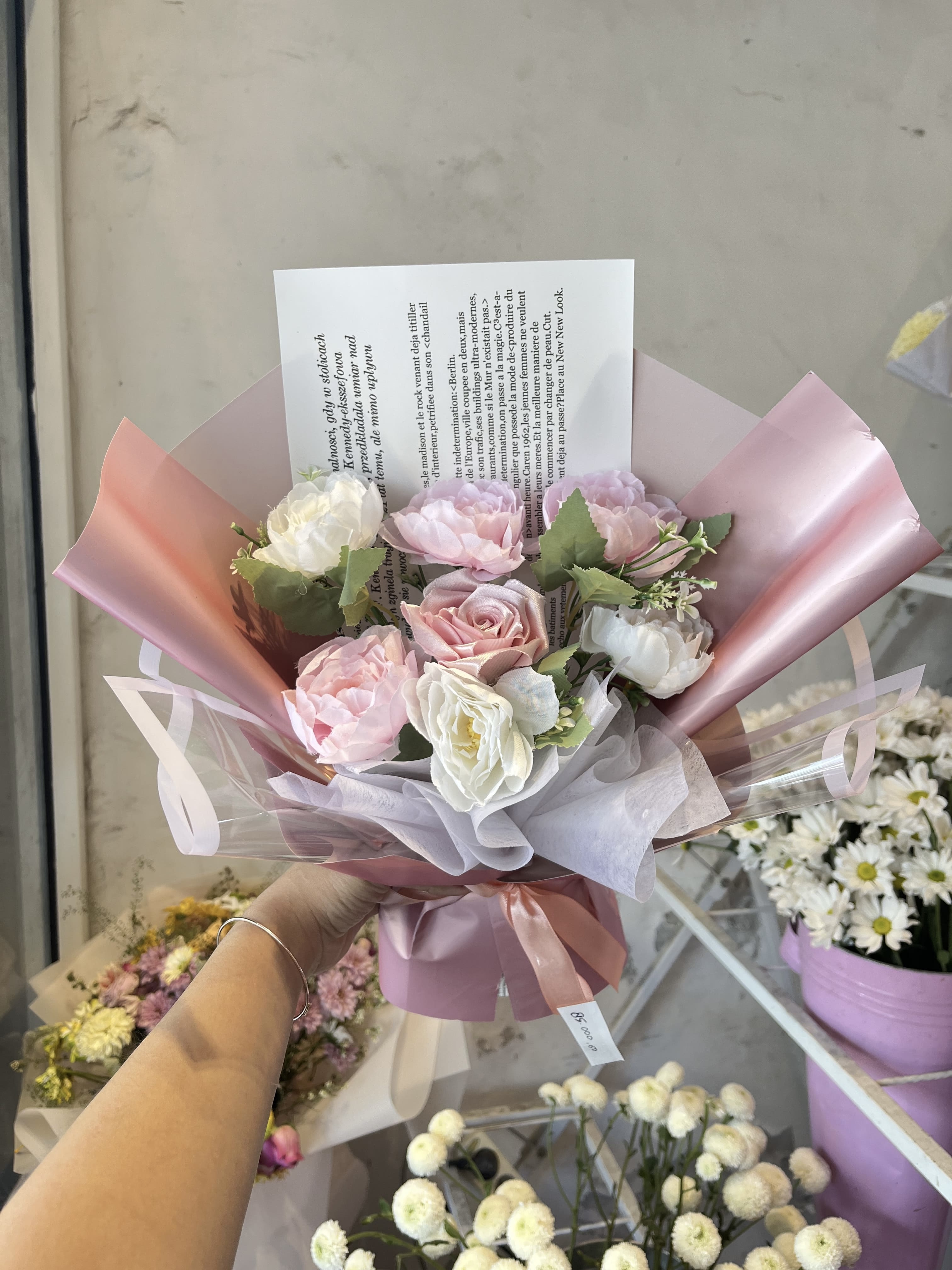 Small peony pink artif